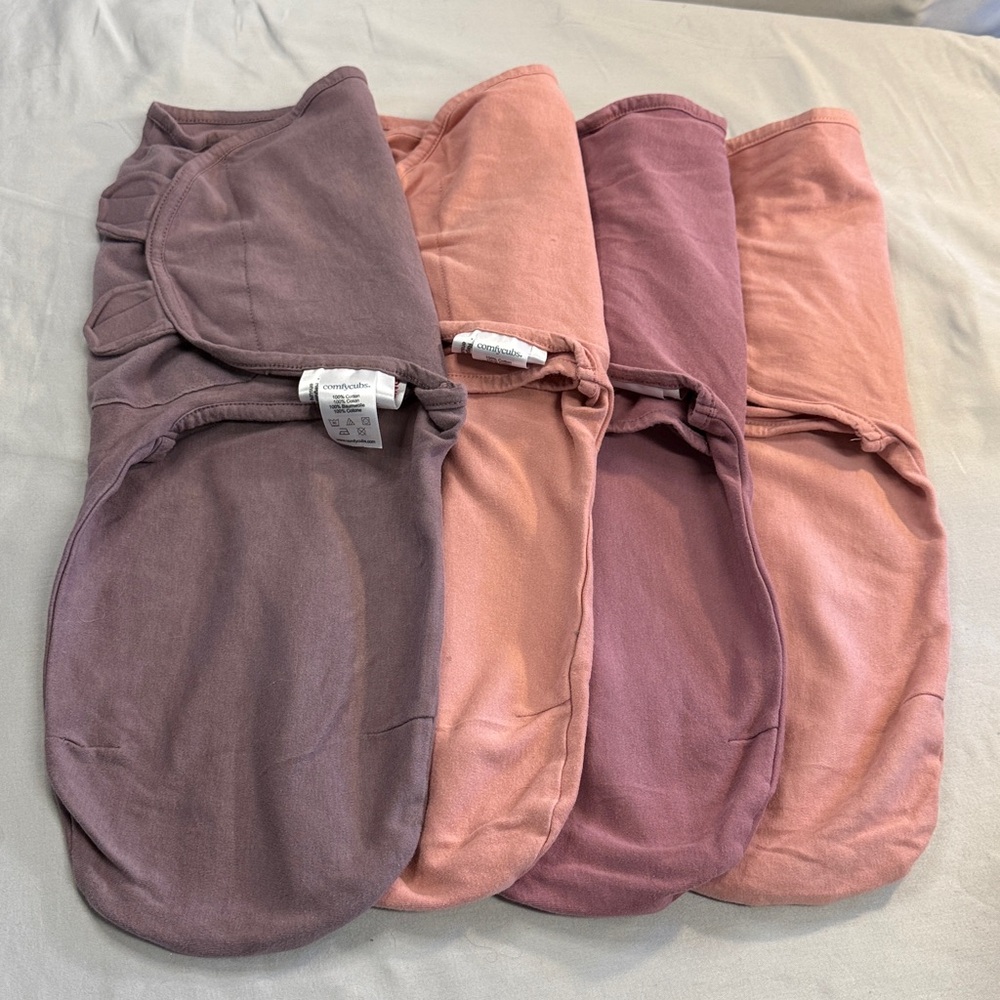 🐥 ComfyCubs - Set of 4 Purple and Pink Swaddle Blankets